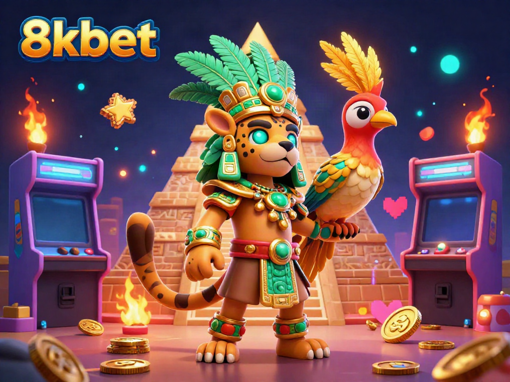 Experience the vibrant gaming scene of 8xbet with dynamic characters and glowing arcade elements.