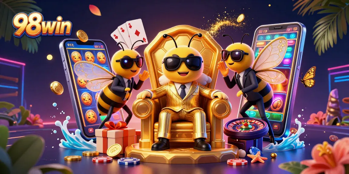 Experience the thrill of 98win with a vibrant casino scene featuring a bumblebee mob boss and dynamic game elements.