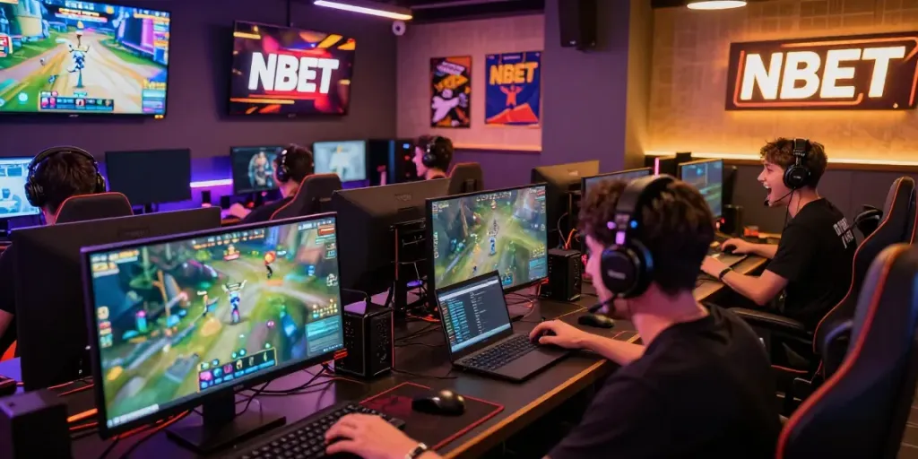 Exciting NBET online gaming environment with engaged players and vibrant lighting.